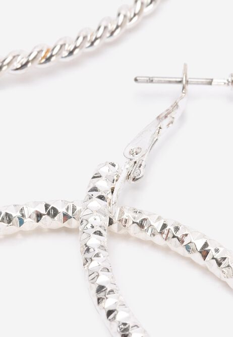 Womens 3pk Silver Twist Hoop Earrings