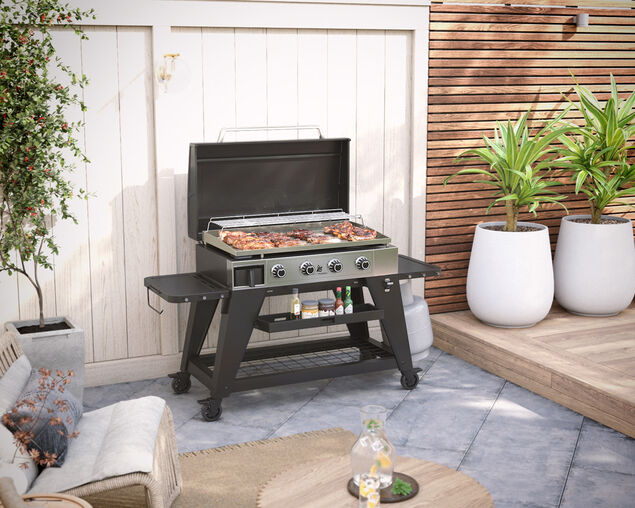 Beefmaster Griddle 4 Burner Flat Top BBQ on Cart