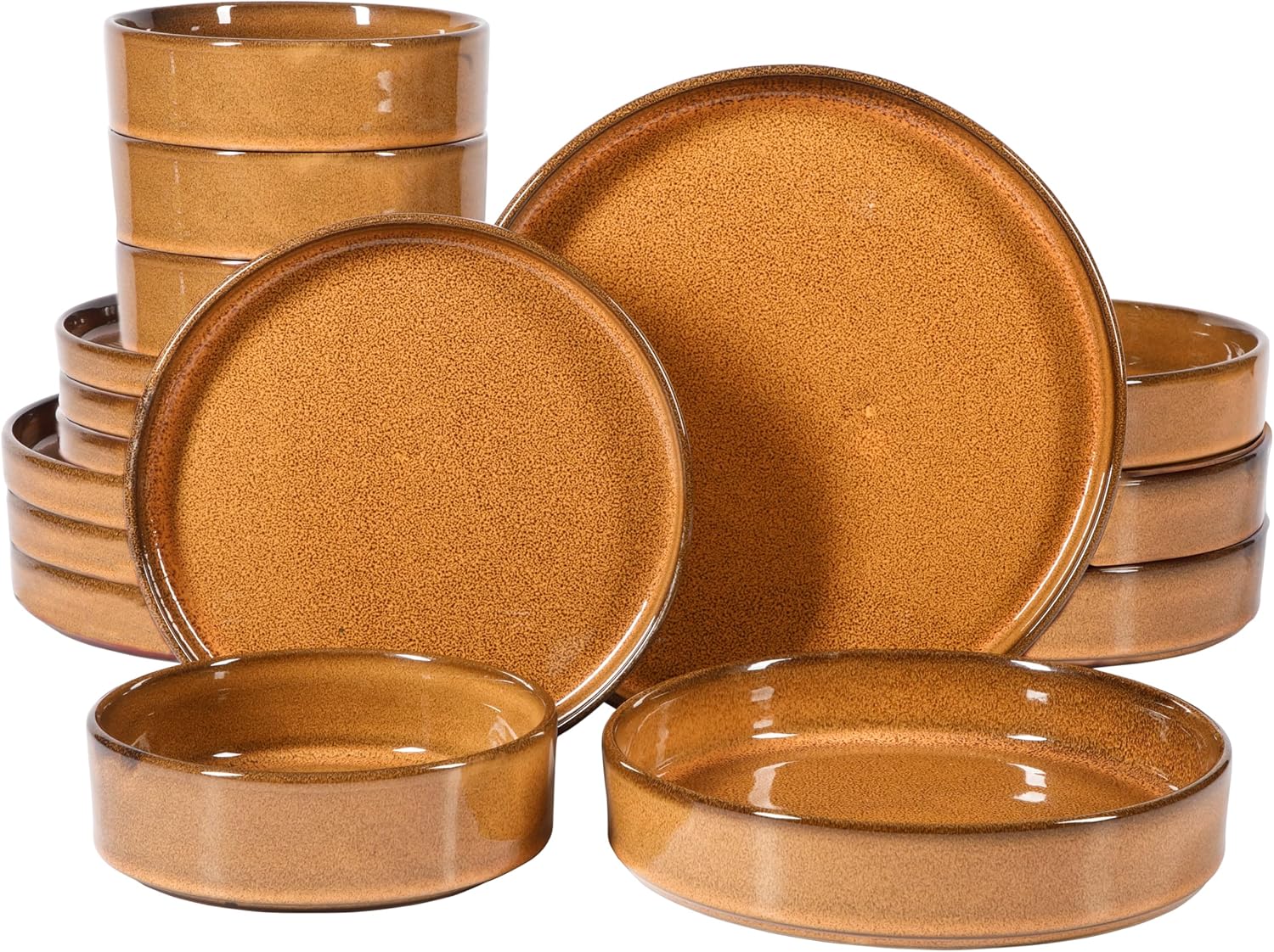 Bloomhouse - Two Time Oprah's Favorite Things Winner - Santorini Mist Double Bowl Terracotta Reactive Glaze Plates and Bowls Dinnerware Set - Amber, Service for Four (16pcs)