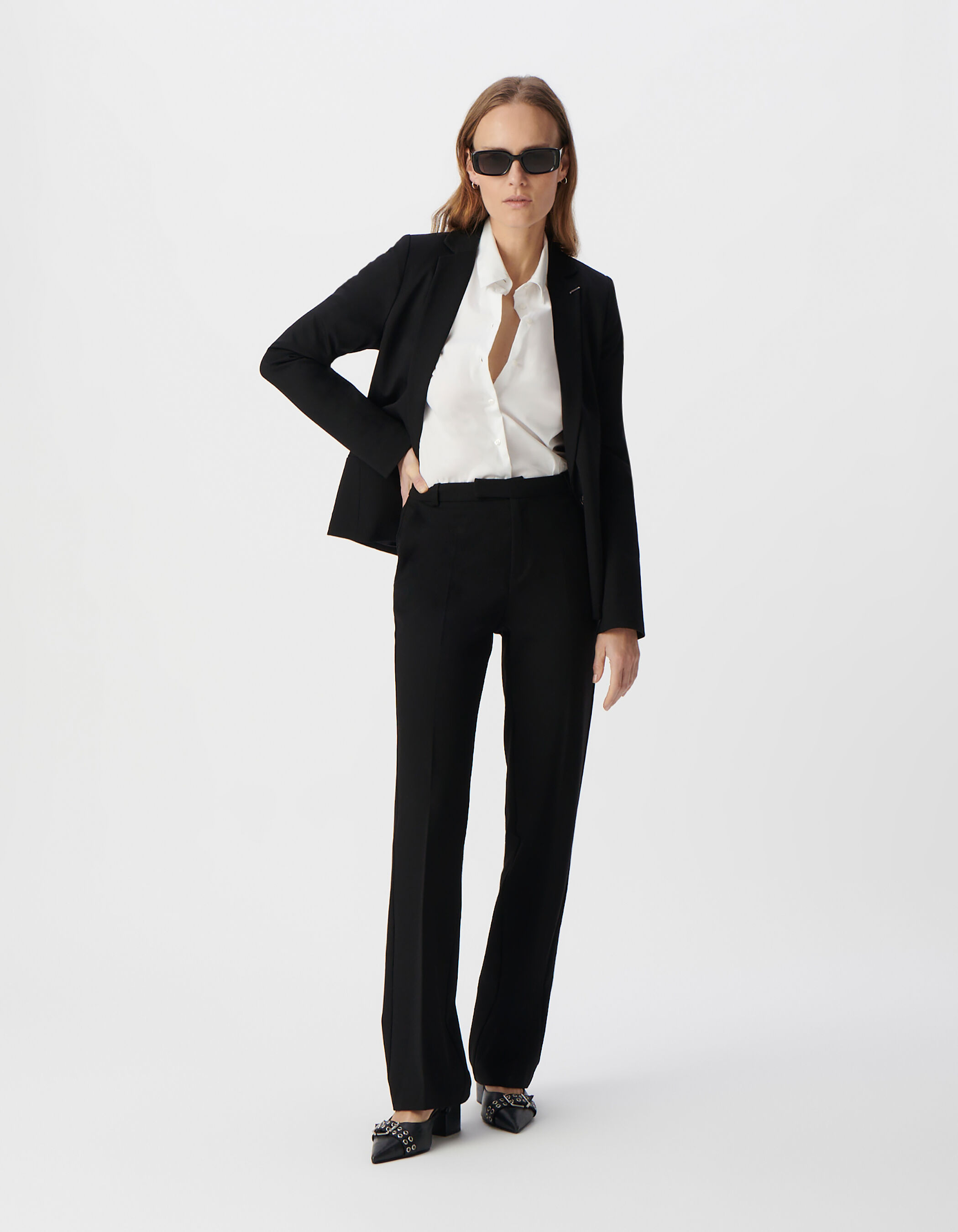 Pantalon de tailleur noir ajusté maille Milano Femme