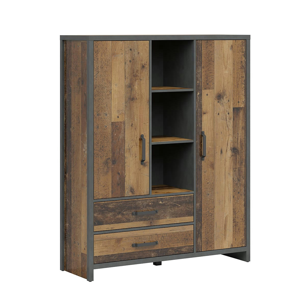 - Bibliothèque 2 portes 2 tiroirs stratifiés naturel et gris