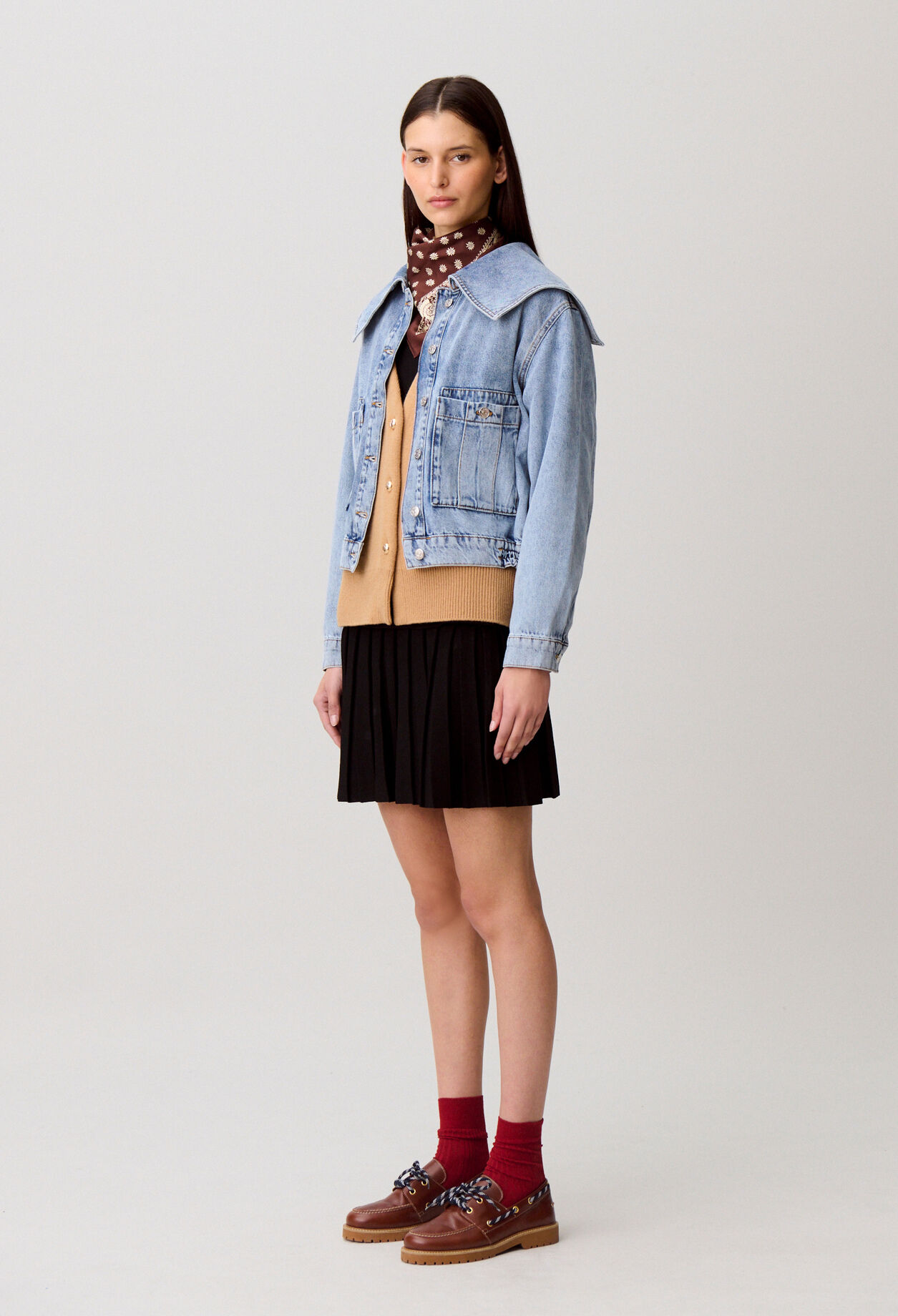 Veste Jean col vareuse denim clair