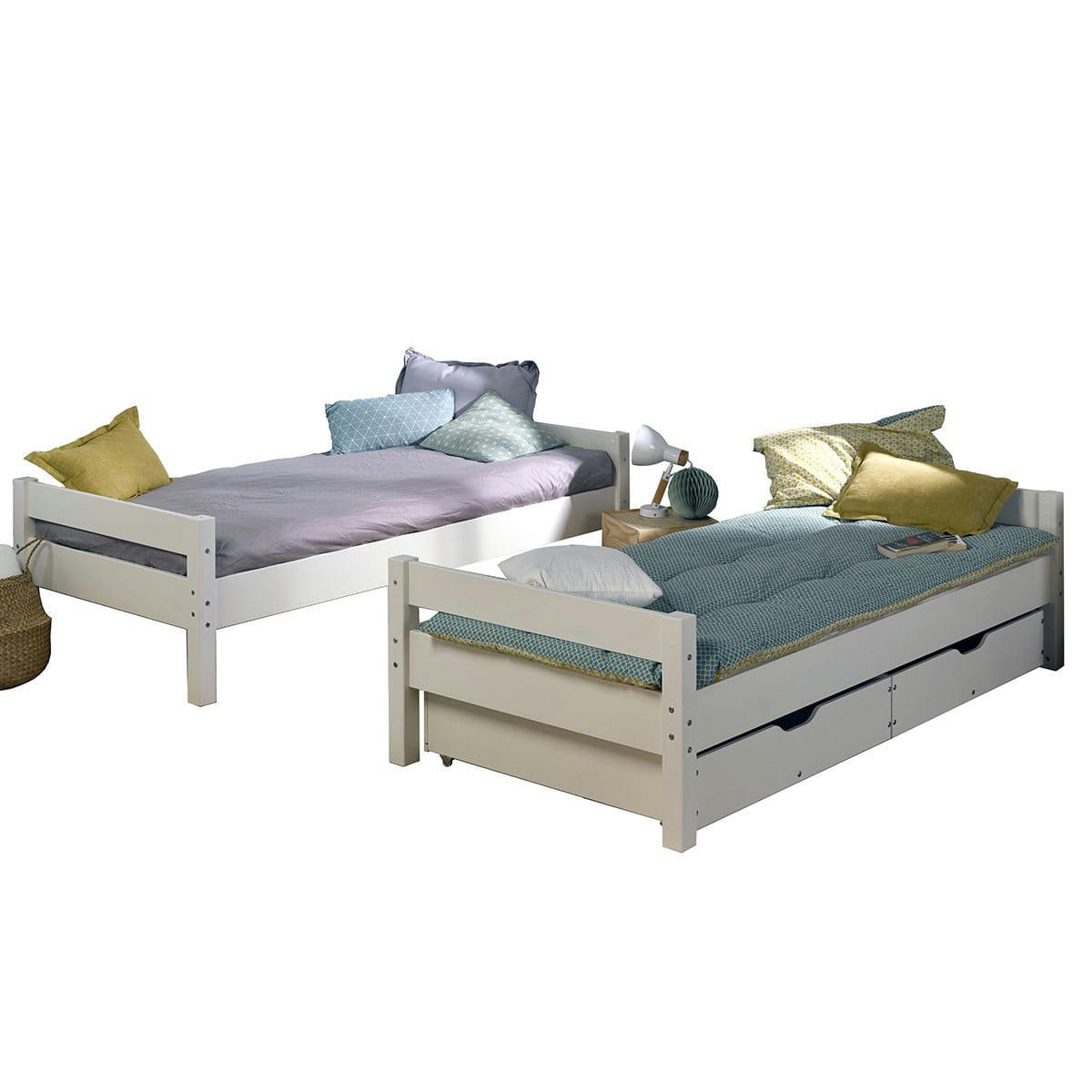 AARON - Lit superposé 90x190 cm bois massif blanc