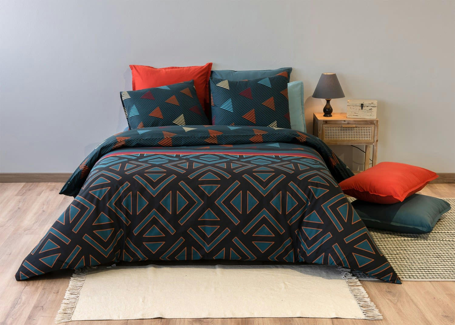 HOLI - Parure housse de couette coton bleu 240x260 cm