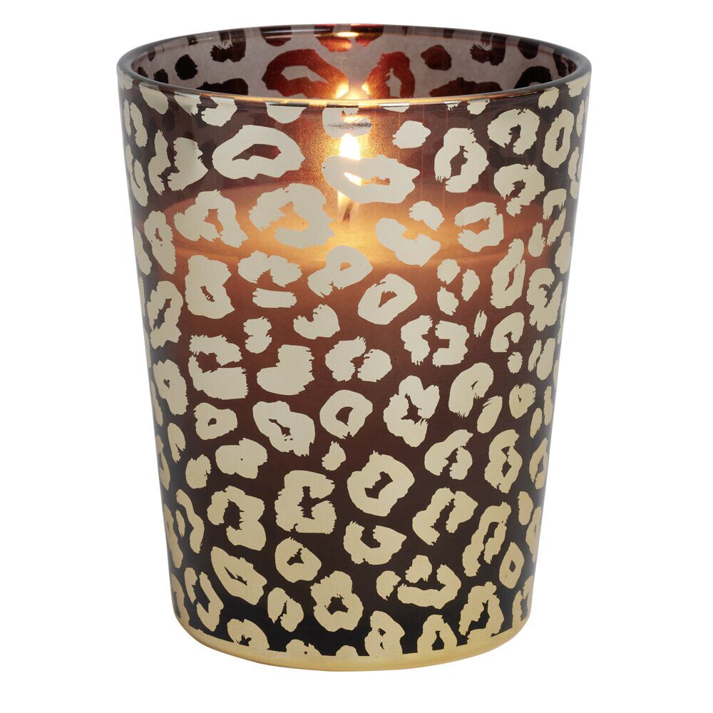 Bougie XXL dans pot en verre motif léopard senteur oud 75H