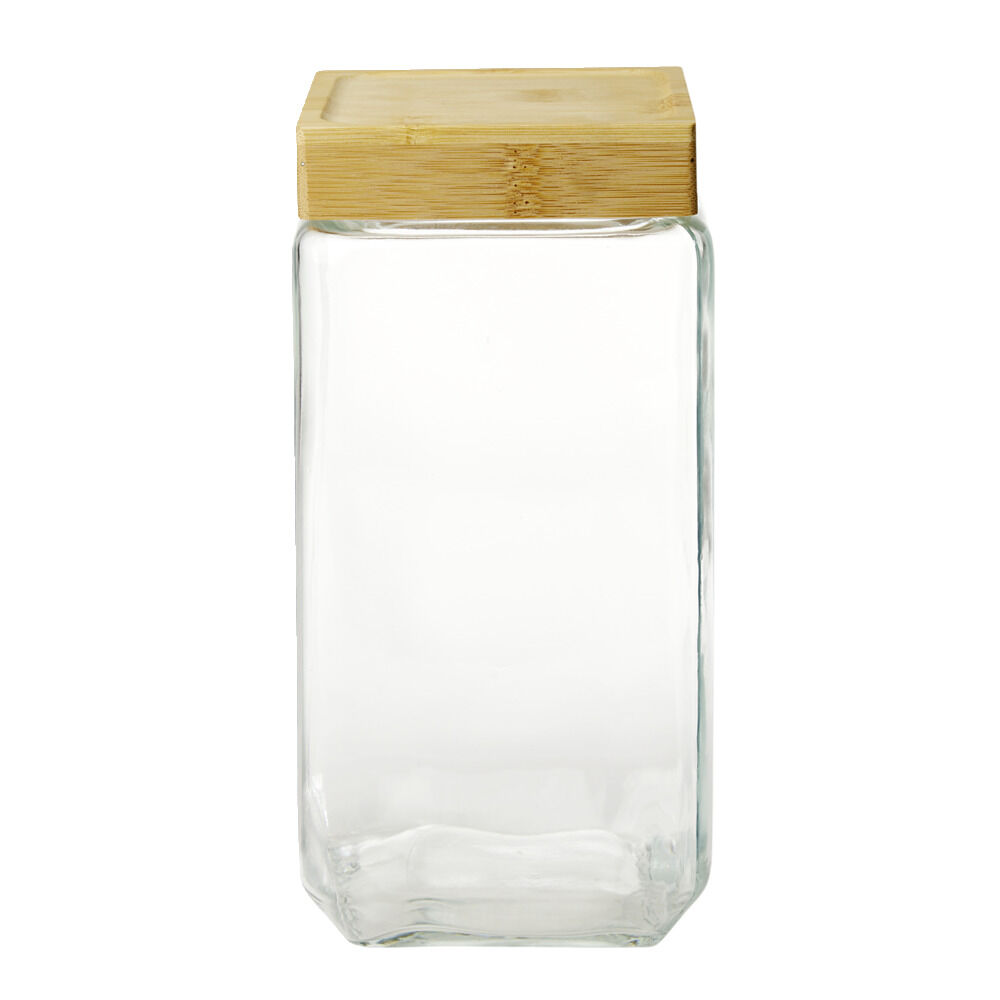 Pot de conservation hermétique carré en verre avec couvercle bambou 2,2L