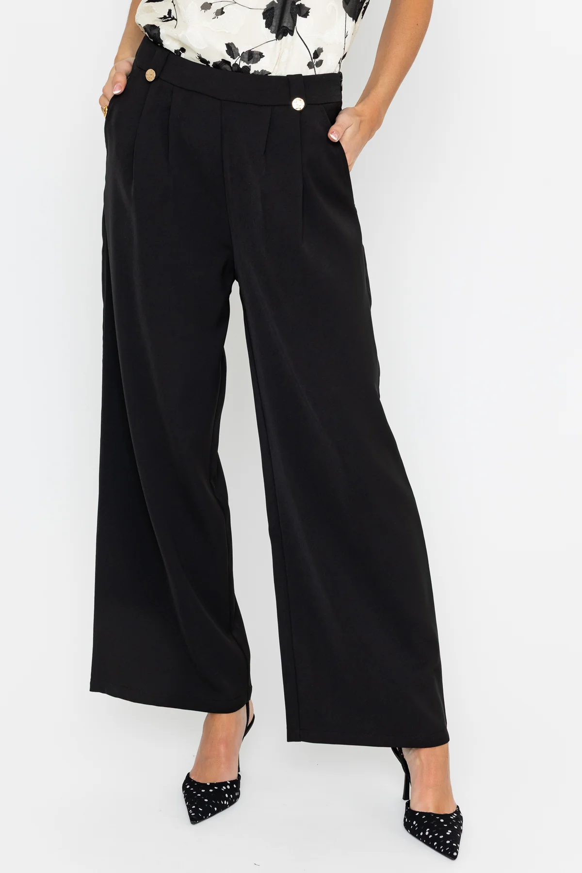 Black High-Waist Trousers with Gold Buttons
