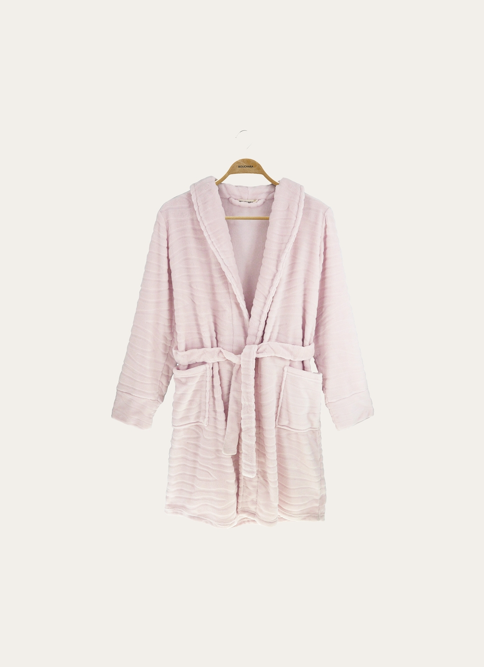 PEIGNOIR COURT EN VELOURS POLAIRE ROSE PÂLE