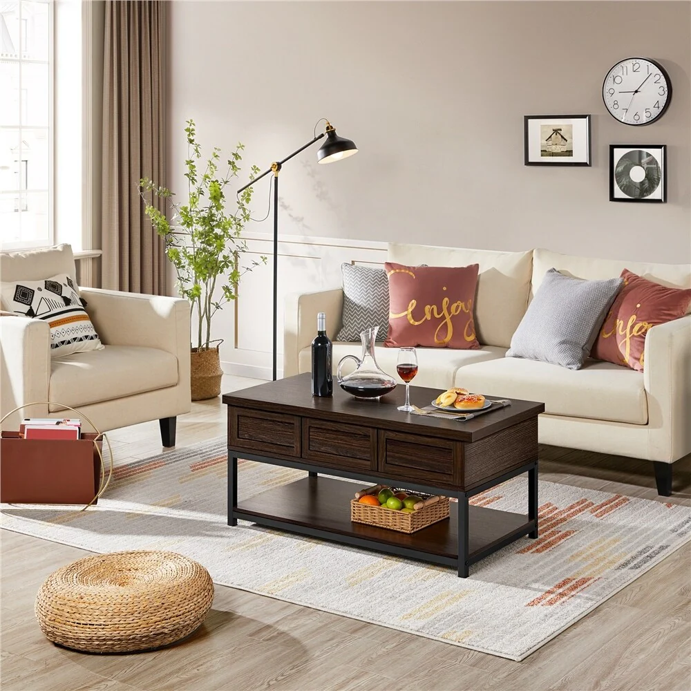 Wooden Lift Top Coffee Table with Storage Shelf, Espresso
