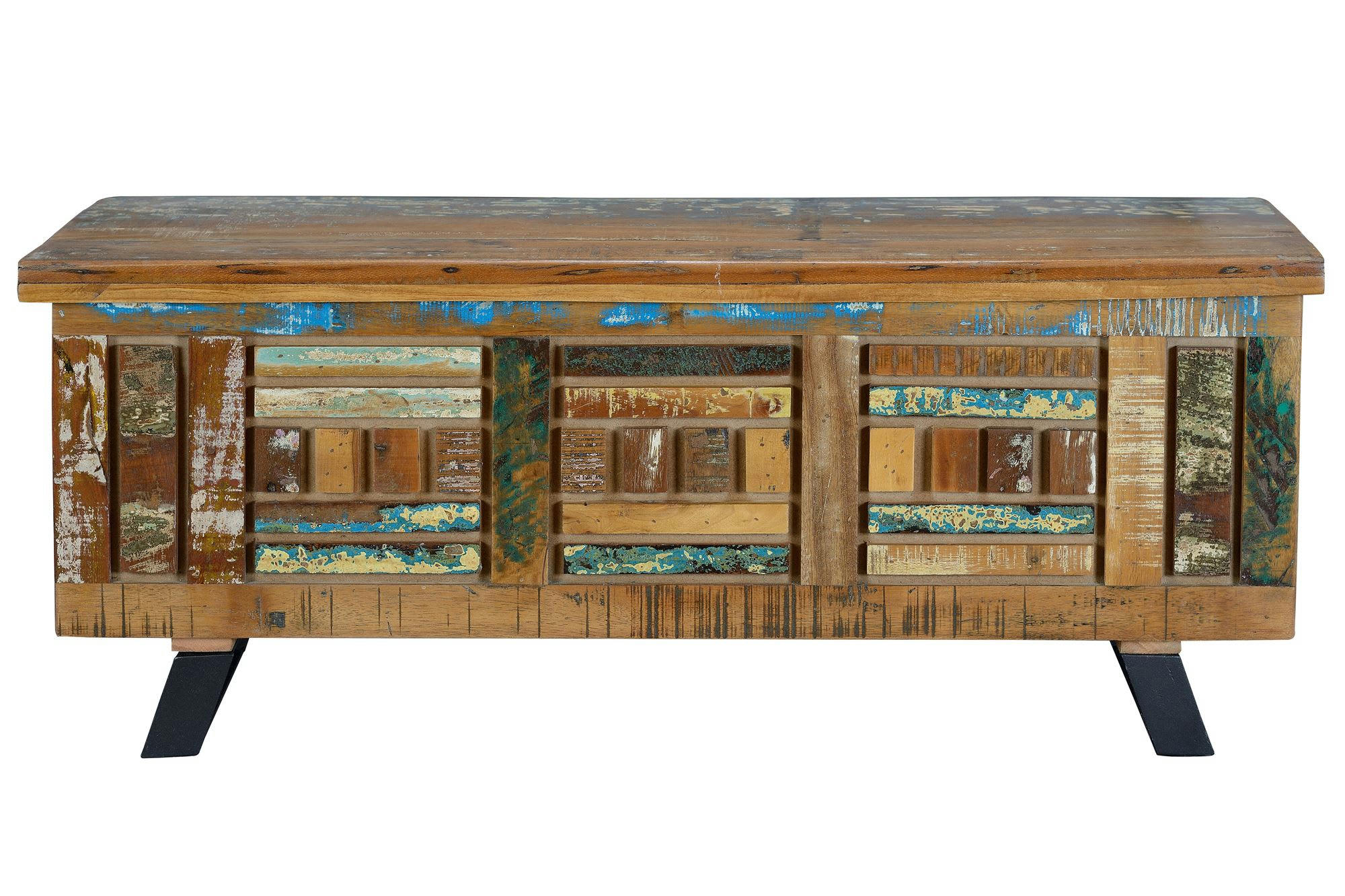 - Coffre en bois recyclé multicolore