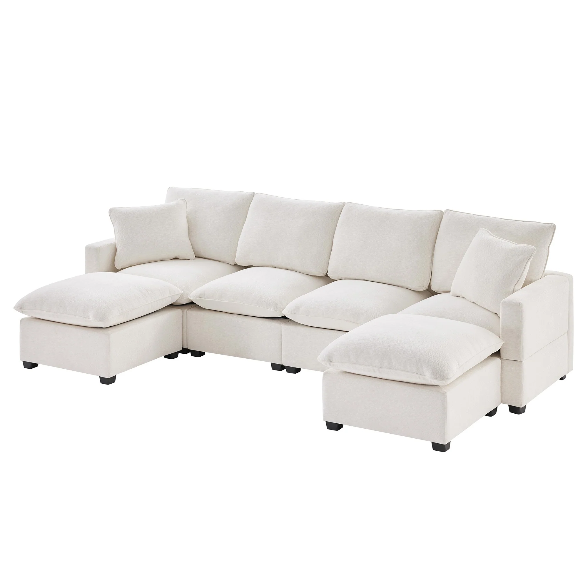 Modern U Shaped Modular Sectional Sofa with Reconfigurable Chenille Seats and Foam Cushions for Living Rooms and Guest Room
