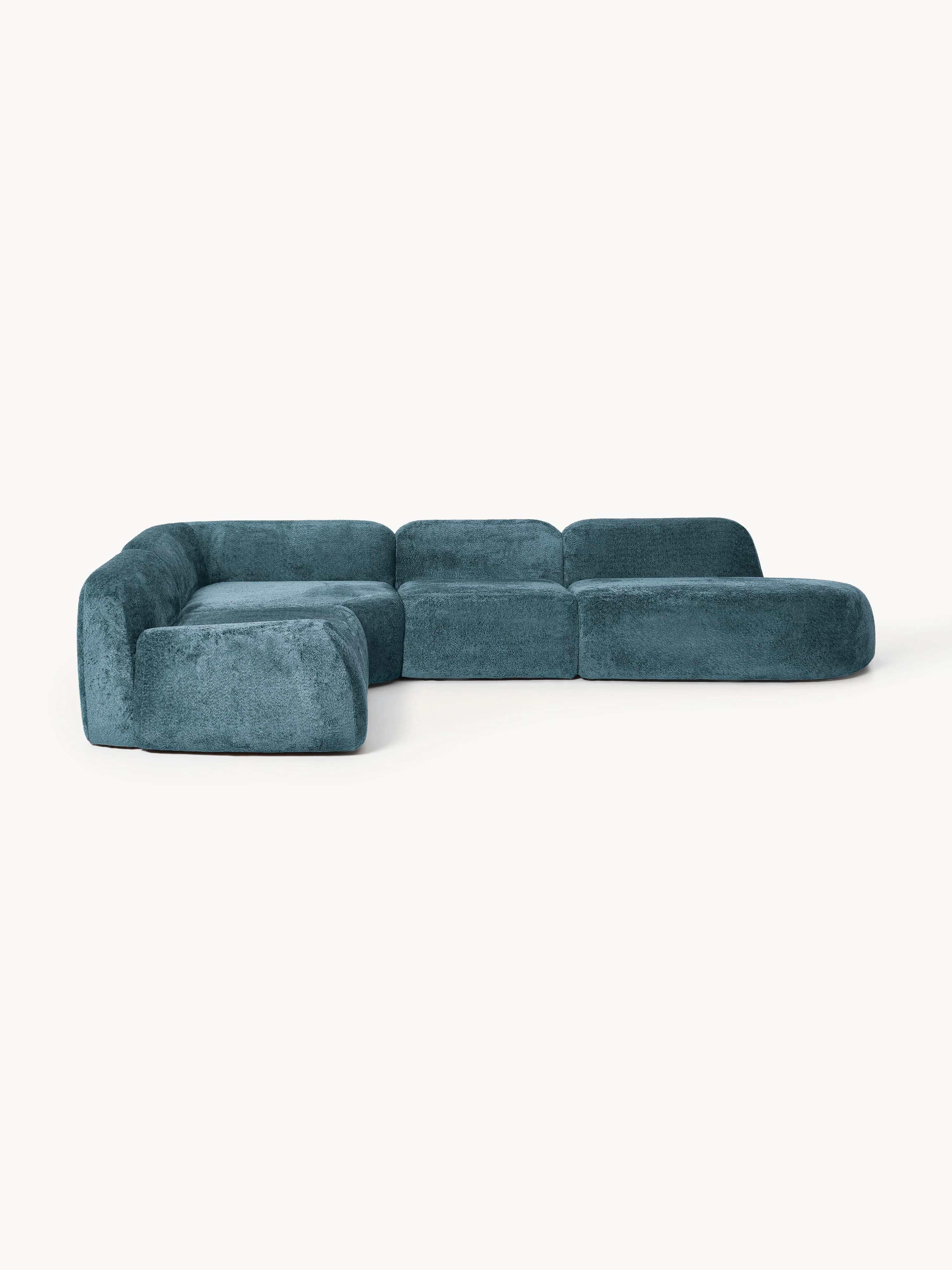 Modulares XL-Ecksofa Wolke (4-Sitzer) aus Teddy-Bouclé mit Chaiselongue