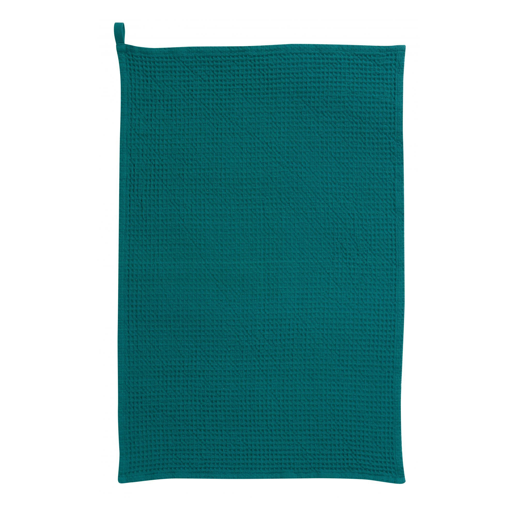 MUMBA - Torchon nid d'abeilles uni  en coton paon 50 x 70