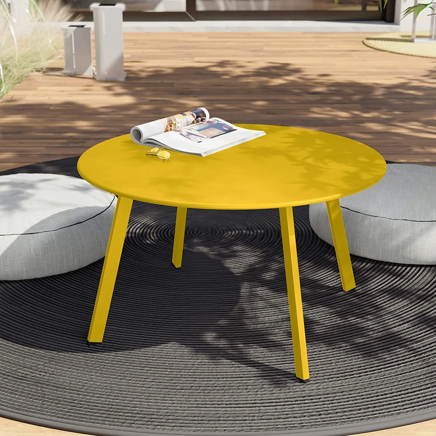 Patio Round Steel Patio Coffee Table, Weather Resistant Outdoor Large Side Table