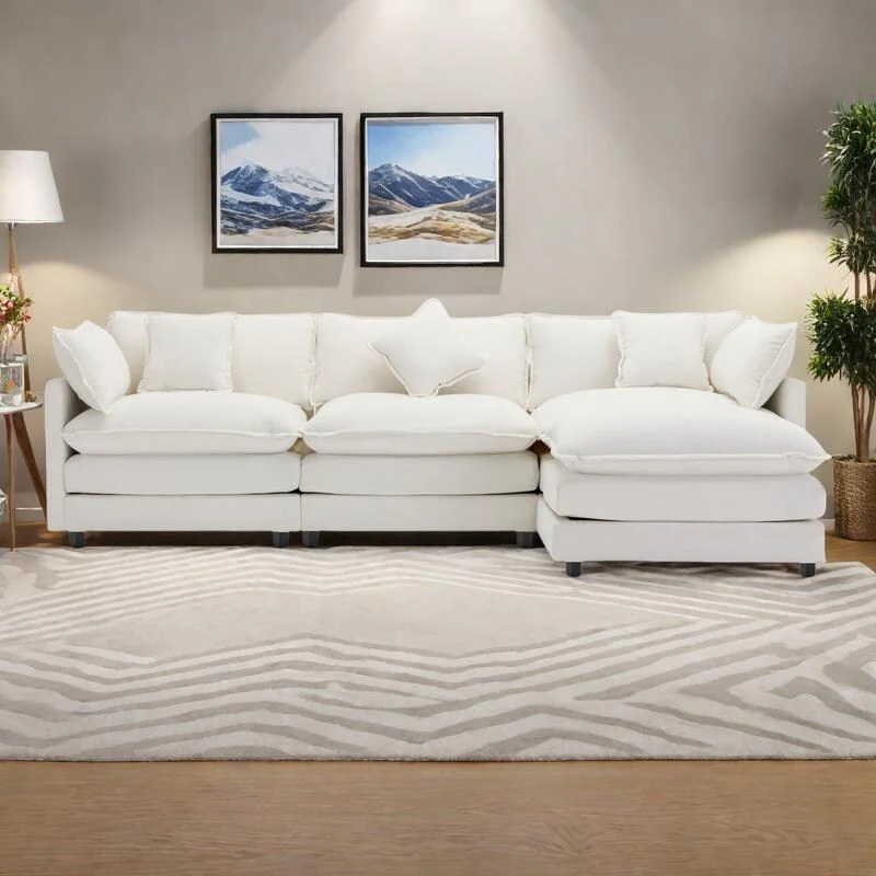 112.2 L-Shaped Chenille Sectional Sofa with Ottoman and 5 Pillows