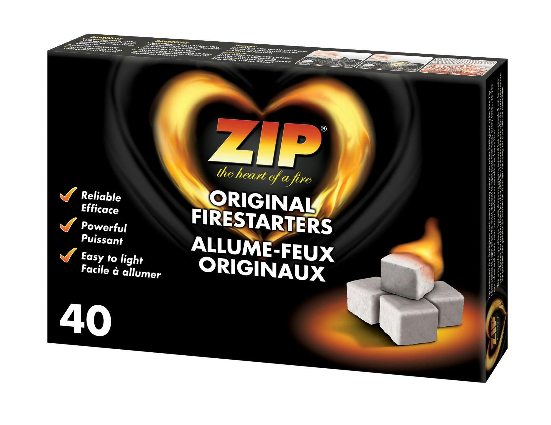 Zip Original Fast-Lighting Solid Firestarter Cubes, 13-Minute Burn Time, 40-Pk