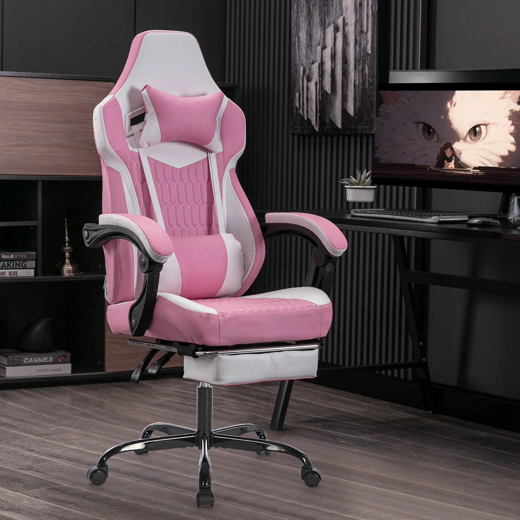 Gaming Chair with Footrest, High Back Gaming Chairs Ergonomic Chair with Adjustable Headrest Lumbar Support Video Gaming Chair