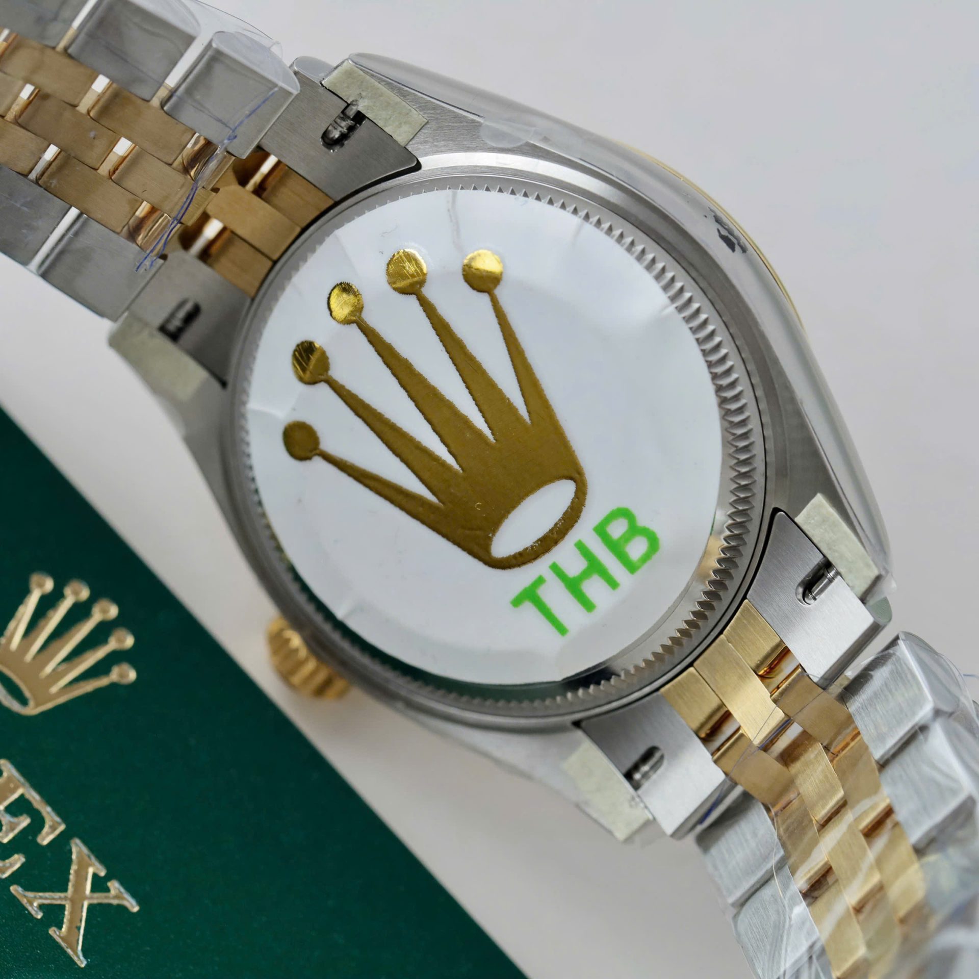 Rolex Datejust SS/YG Plated Olive Roman Dial CZ Diamonds 31mm Jub Replica