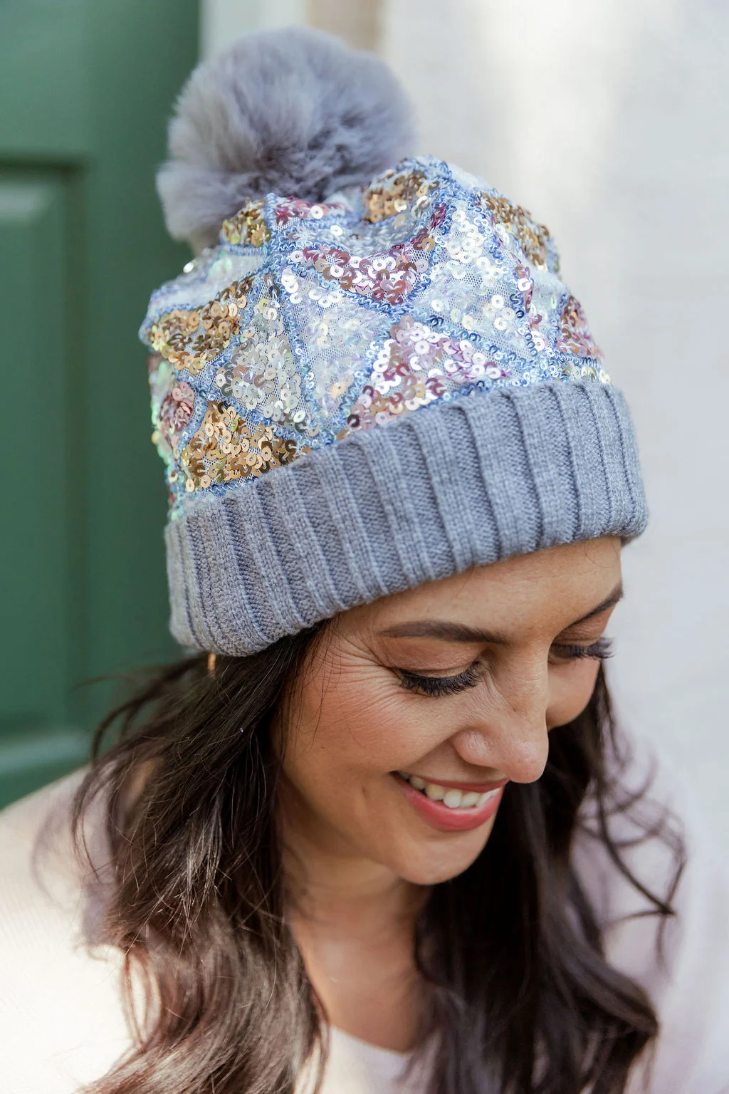 Embellished Beanie in Grey
