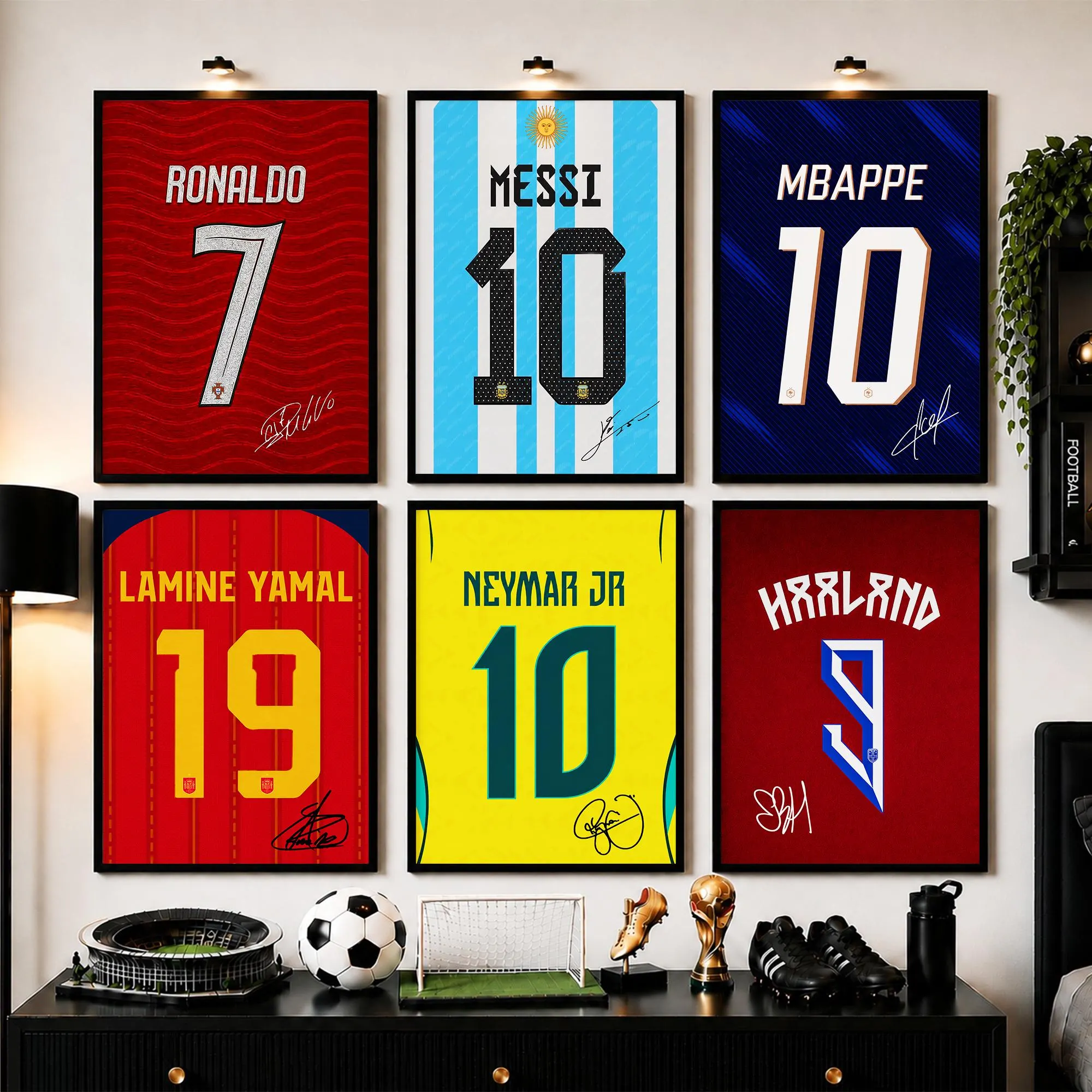 Football Stars Jersey Poster Set: Ronaldo, Messi, Neymar, Mbappe, Haaland, Yamal, Soccer Poster, Football Wall Art