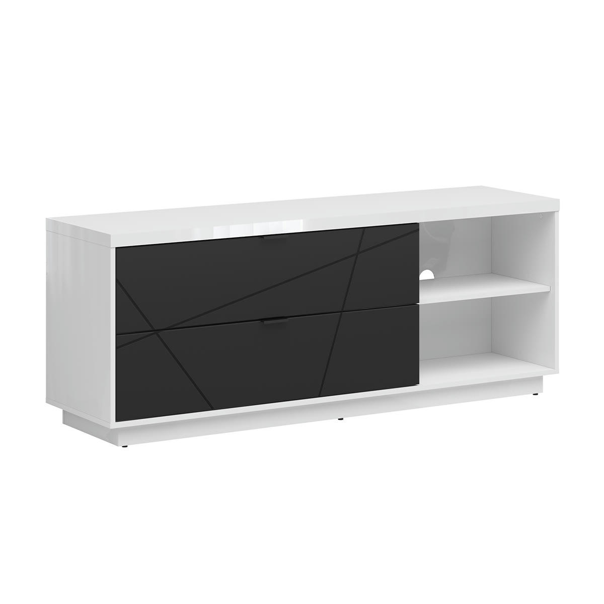 - Meuble tv 2 tiroirs 2 niches 156 cm noir et blanc