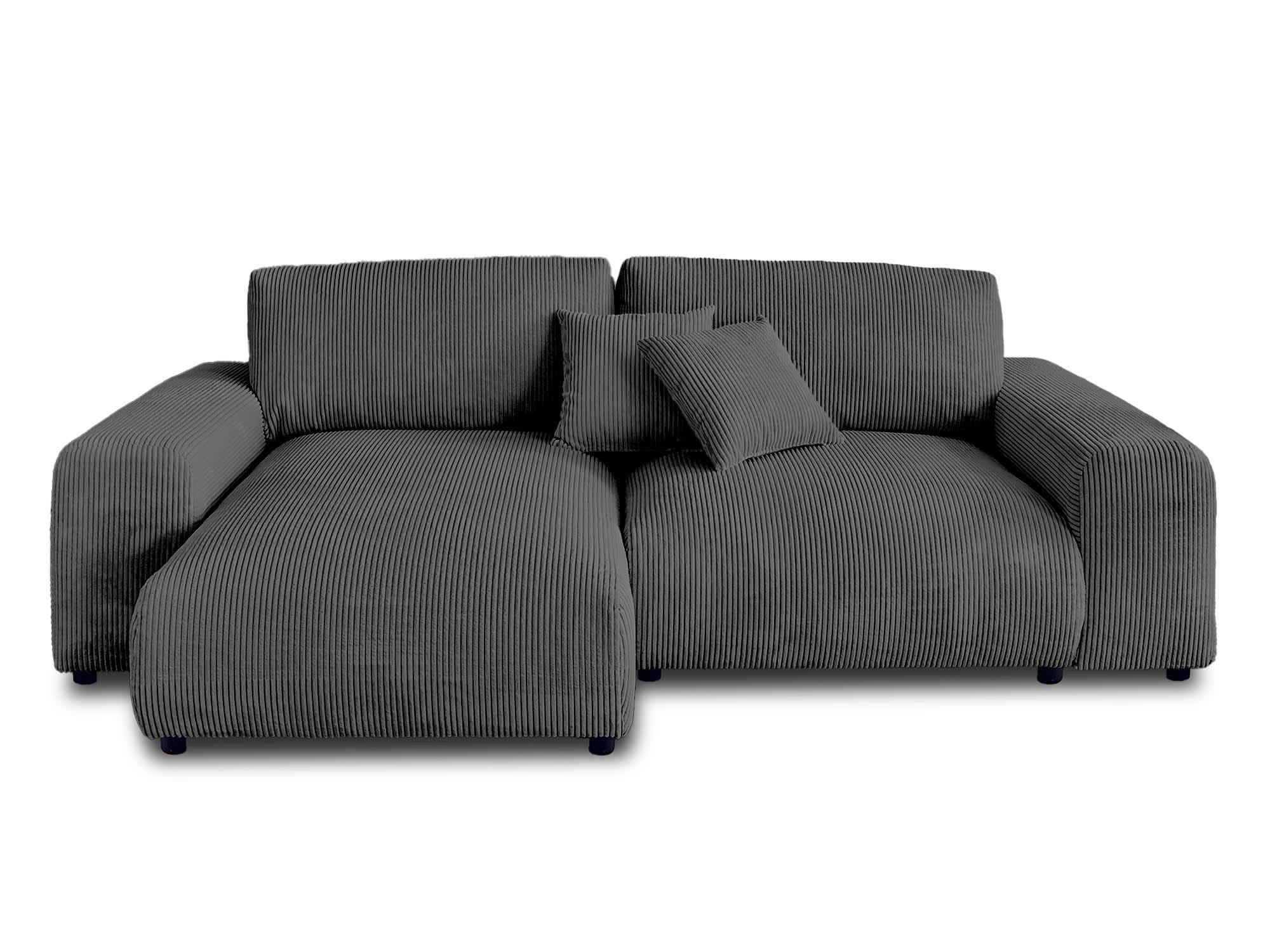 GARANCE - Canapé d'angle réversible 4 places en velours côtelé gris foncé