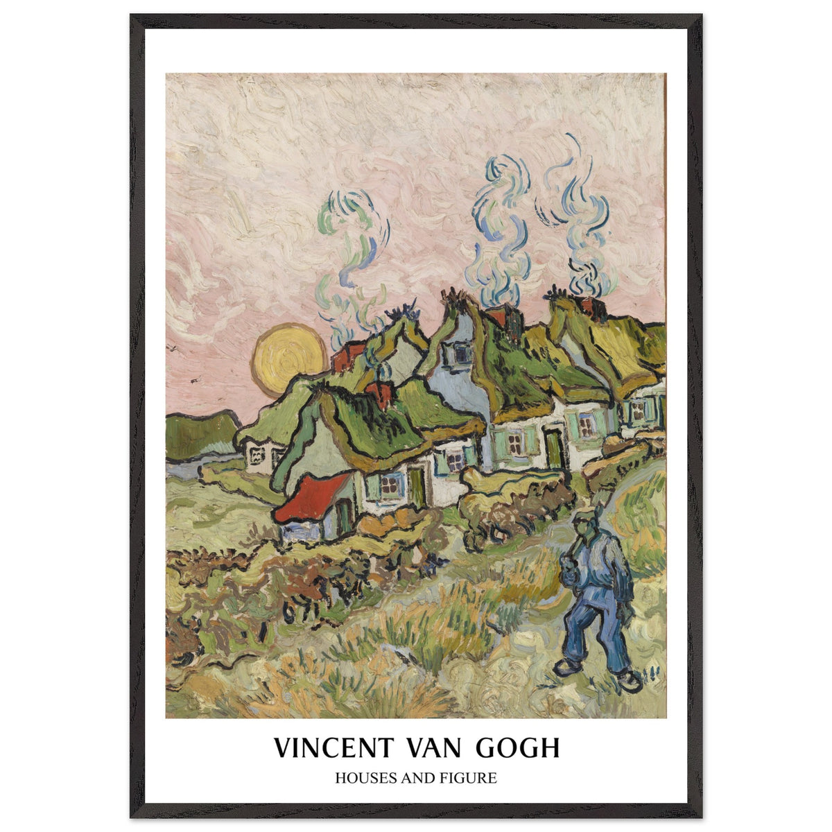Artfulprints Poster met Lijst Vincent van Gogh - Houses and figures  - 70x100 cm - Groen