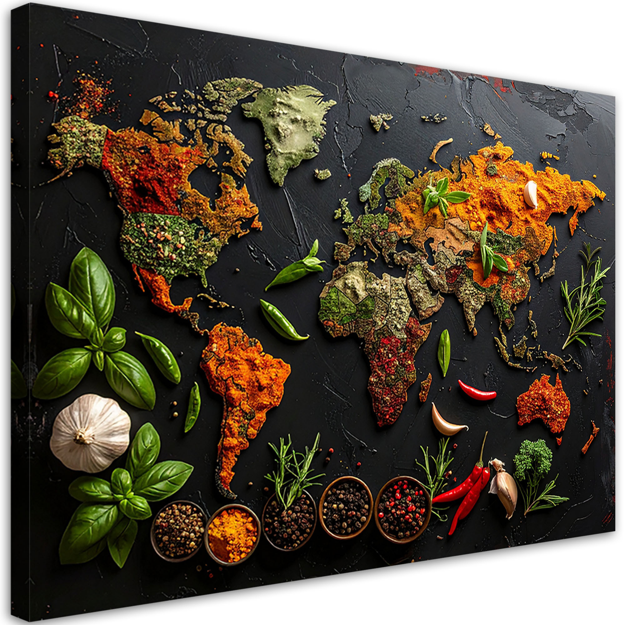 Obraz do kuchni restauracji baru jadalni, Mapa świata przyprawy 30x20
