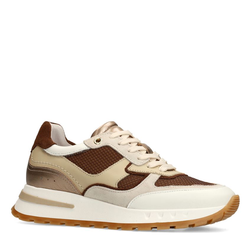 Manfield Beige leren sneakers met multicolor details