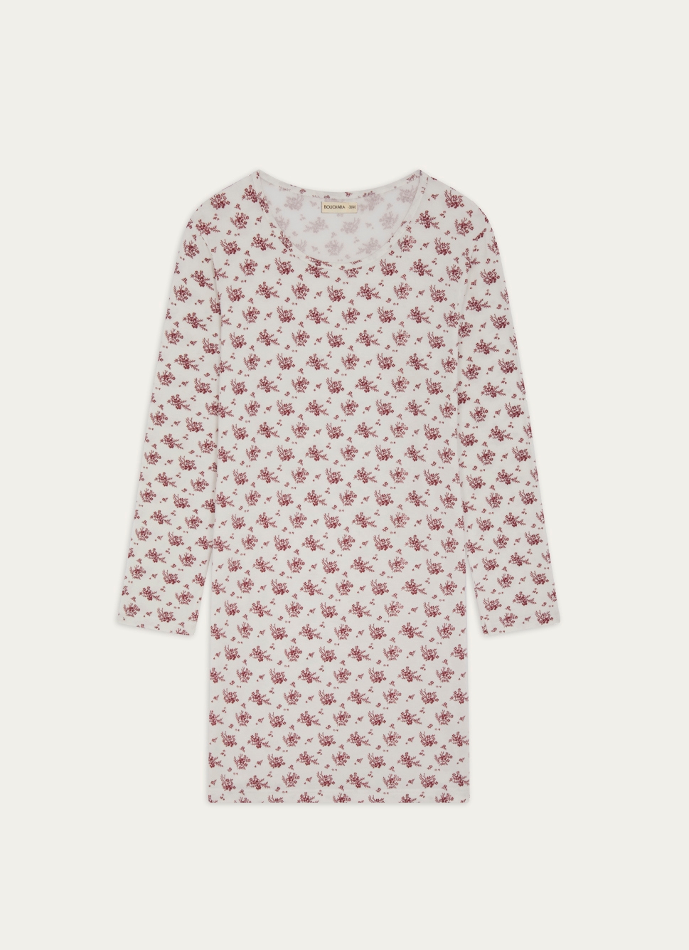 CHEMISE DE NUIT IMPRIMÉE MANCHES LONGUES GRENAT