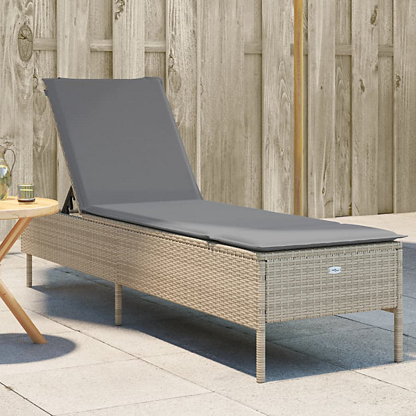 Chaise longue avec coussin beige résine tressée vidaXL
