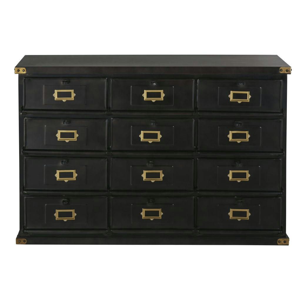 Warwick - Comptoir 12 portes en métal noir et coloris laiton