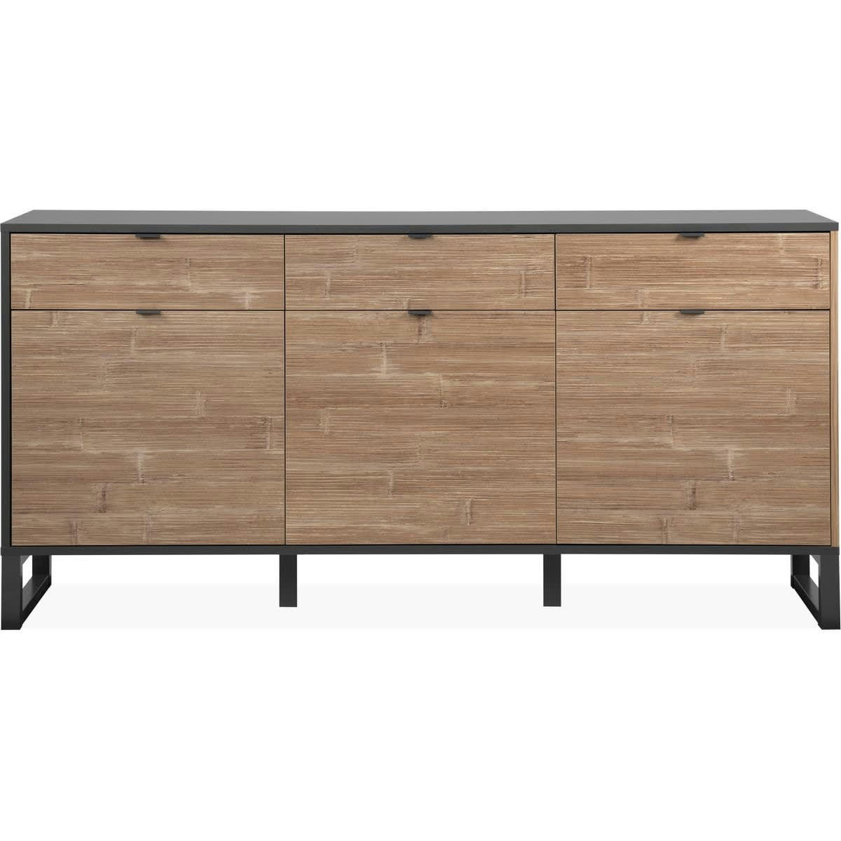 PALMA - Buffet 3 portes anthracite et effet chêne 175 cm