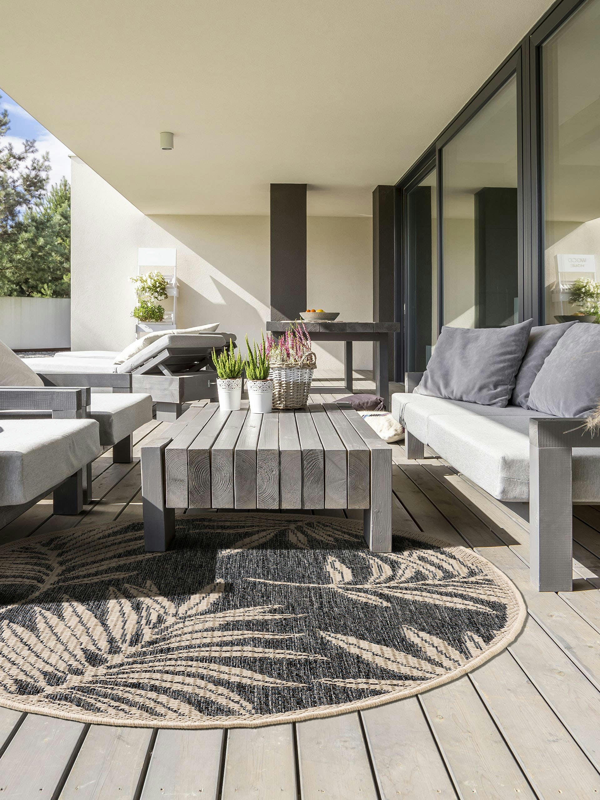 RIVER - Tapis d'extérieur & intérieur rond bleu D 130