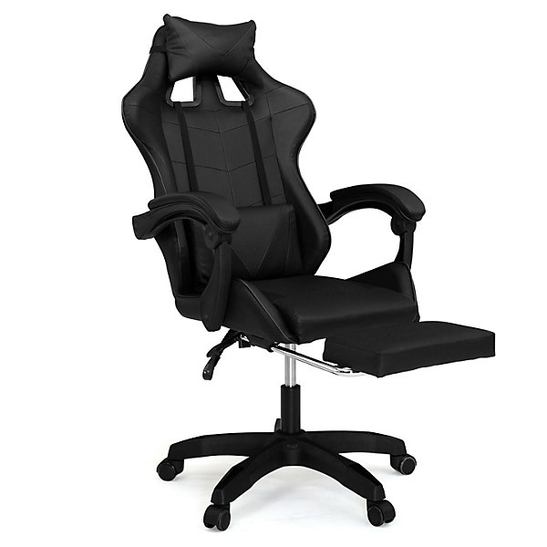 Fauteuil de gaming ALEX réglable avec repose-pied, coussin de tête et coussin lombaire noir