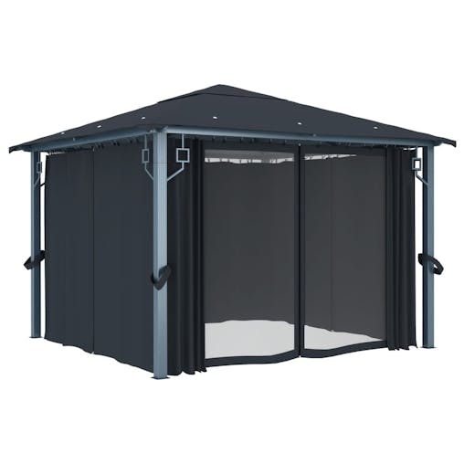 NNEVL Gazebo with Curtain 300x300 cm Anthracite Aluminium