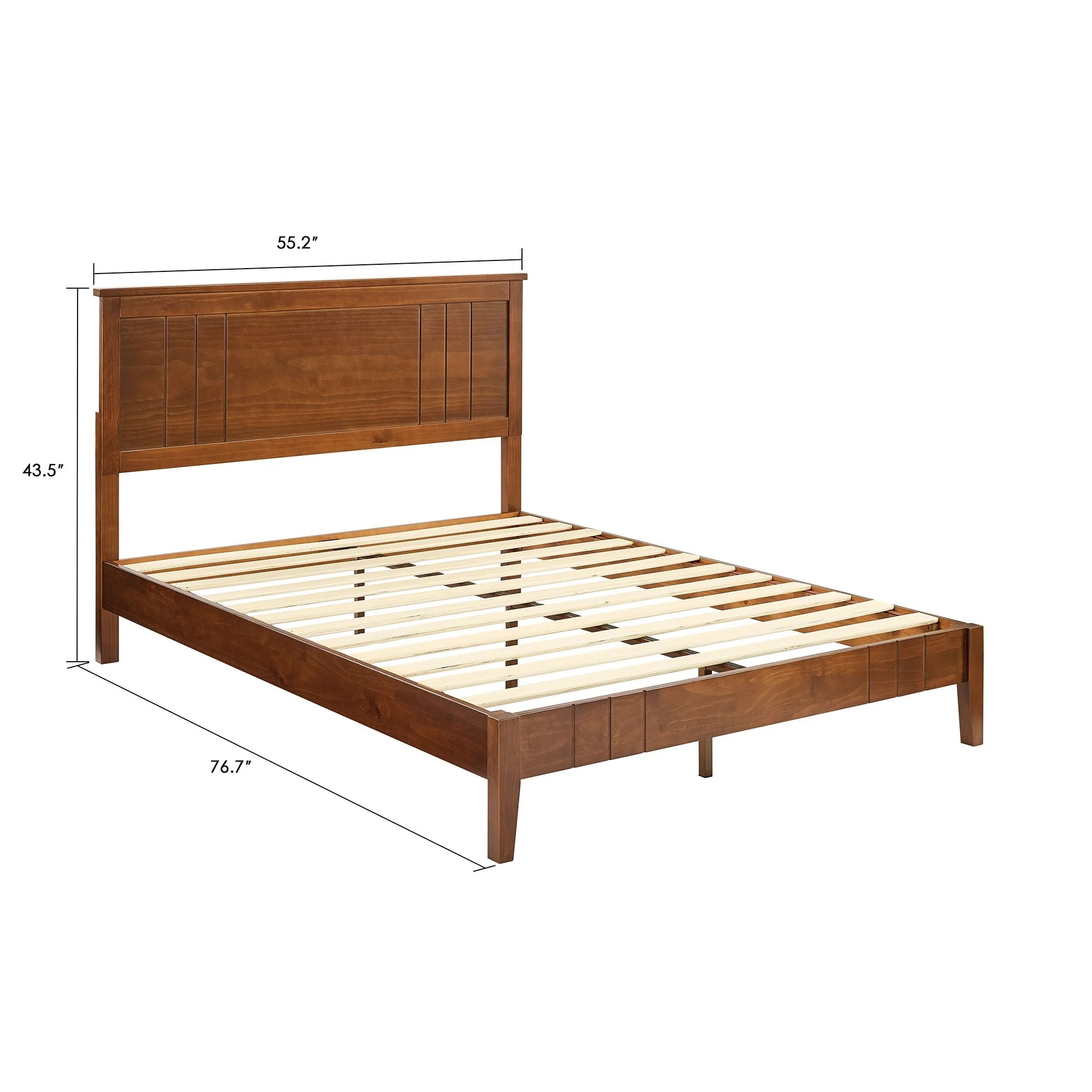 MUSEHOMEINC Mid-Century Modern Solid Wooden Platform Bed with Adjustable Height Headboard for Bedroom,No Box Spring Needed