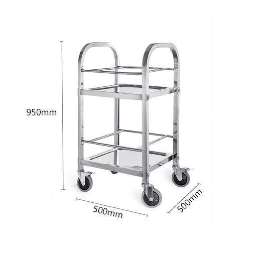SOGA 2X 2 Tier Stainless Steel Square Tube Drink Wine Utility Cart 500x500x950mm