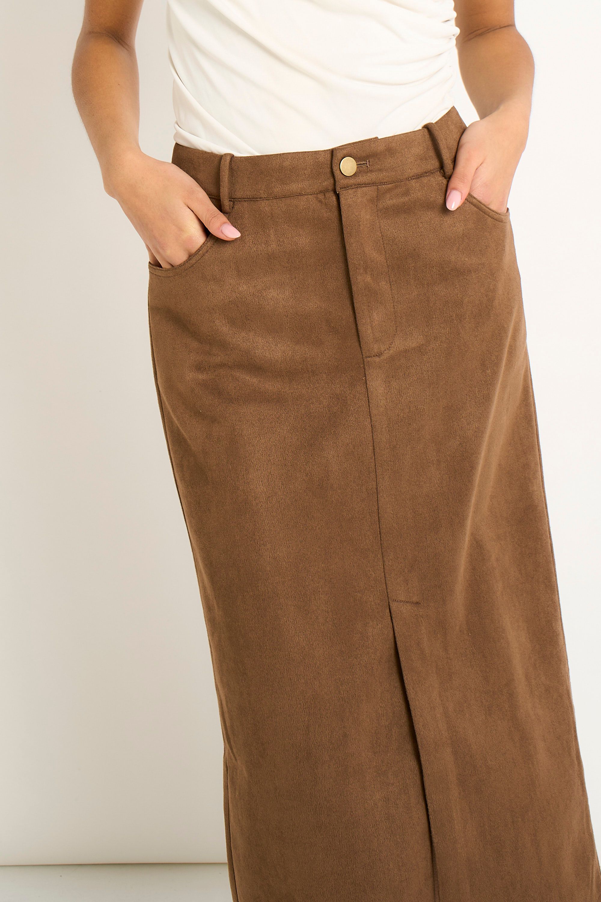 Gini London Brown Suede Pencil Skirt