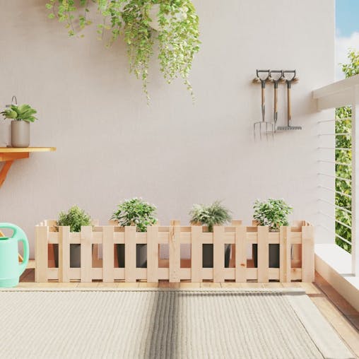 NNEVL Garden Raised Bed with Fence Design 150x30x30 cm Solid Wood Pine