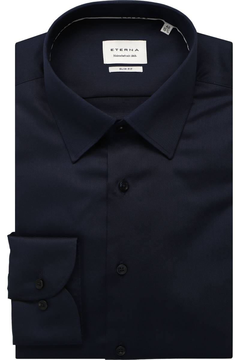 ETERNA Slim Fit Hemd marine, Einfarbig