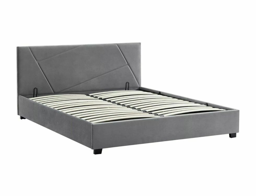 Łóżko tapicerowane COLUMBIA VELVET 140x200 szare z pojemniki