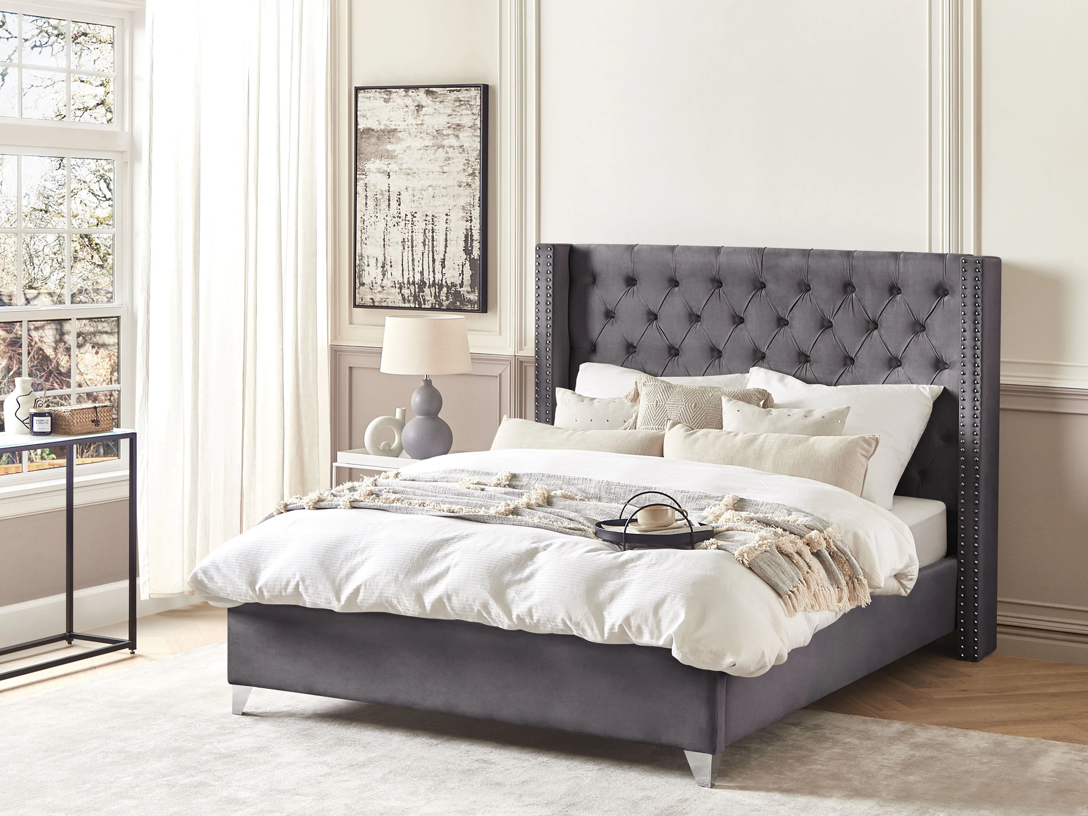 Bed Velvet LUBBON 160 x 200 cm (EU King Size) Grey