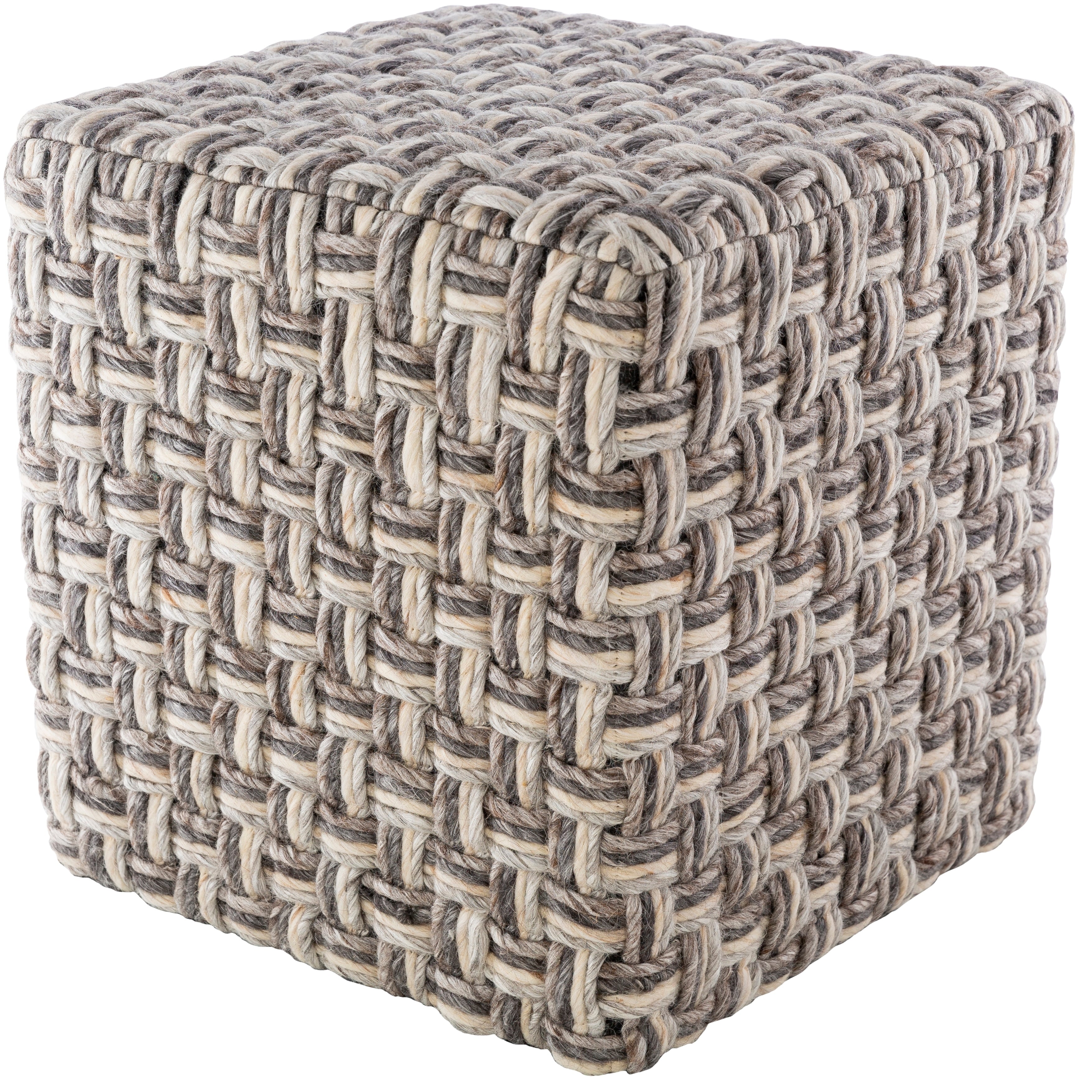 Luisa Modern Wool Basket weave 18-inch Square Pouf