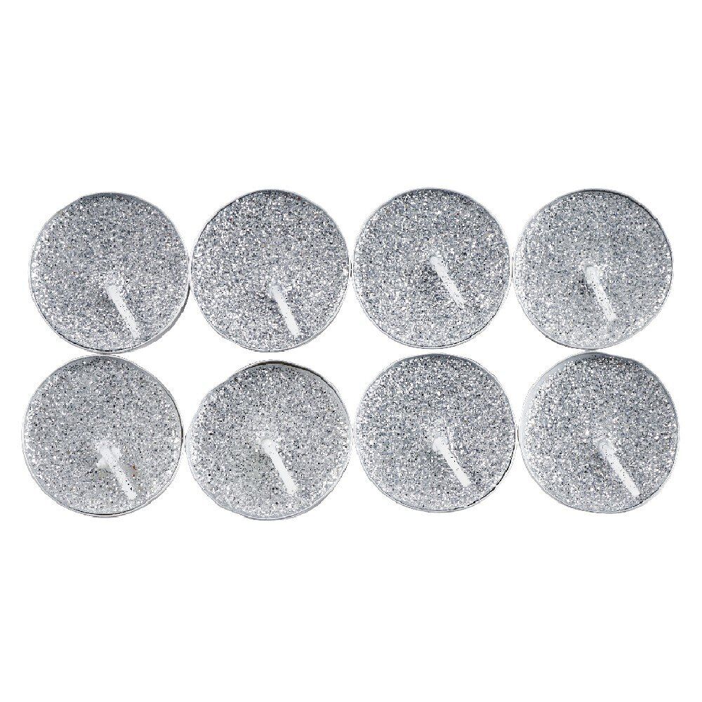 Bougie chauffe-plat paillette argentée x8