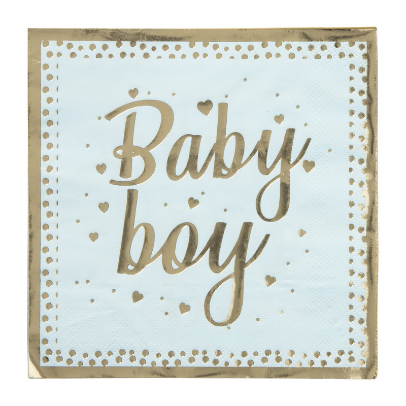 Servetten baby boy - blauw/goudkleurig - set van 8