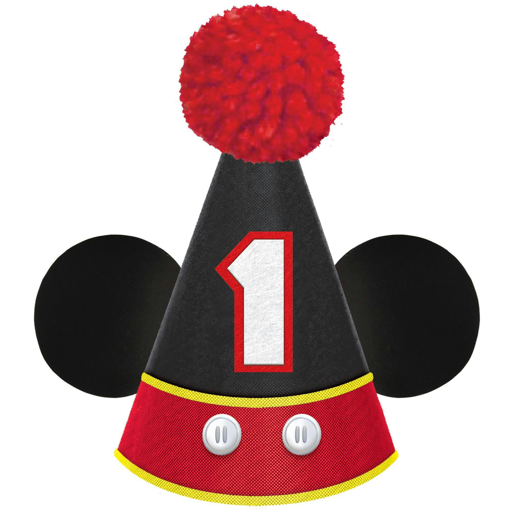 Disney Mickey Mouse Cone Party Hat with Ears, Red/Black, One Size, Wearable Accessory for Birthdays