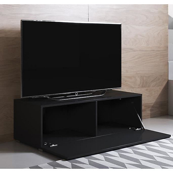 Meuble TV contemporain - Noir brillant - Mélamine - 100x32x40 cm