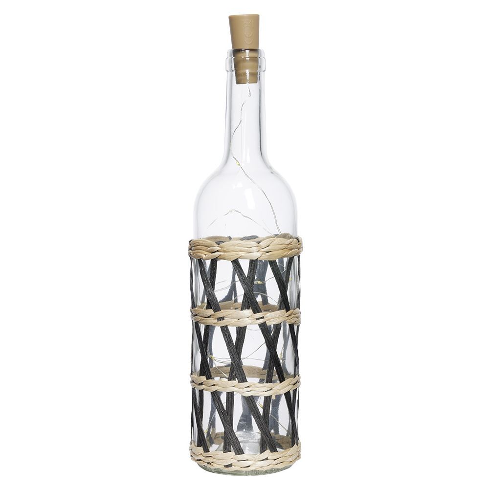 Bouteille déco LED habillage rotin croisé