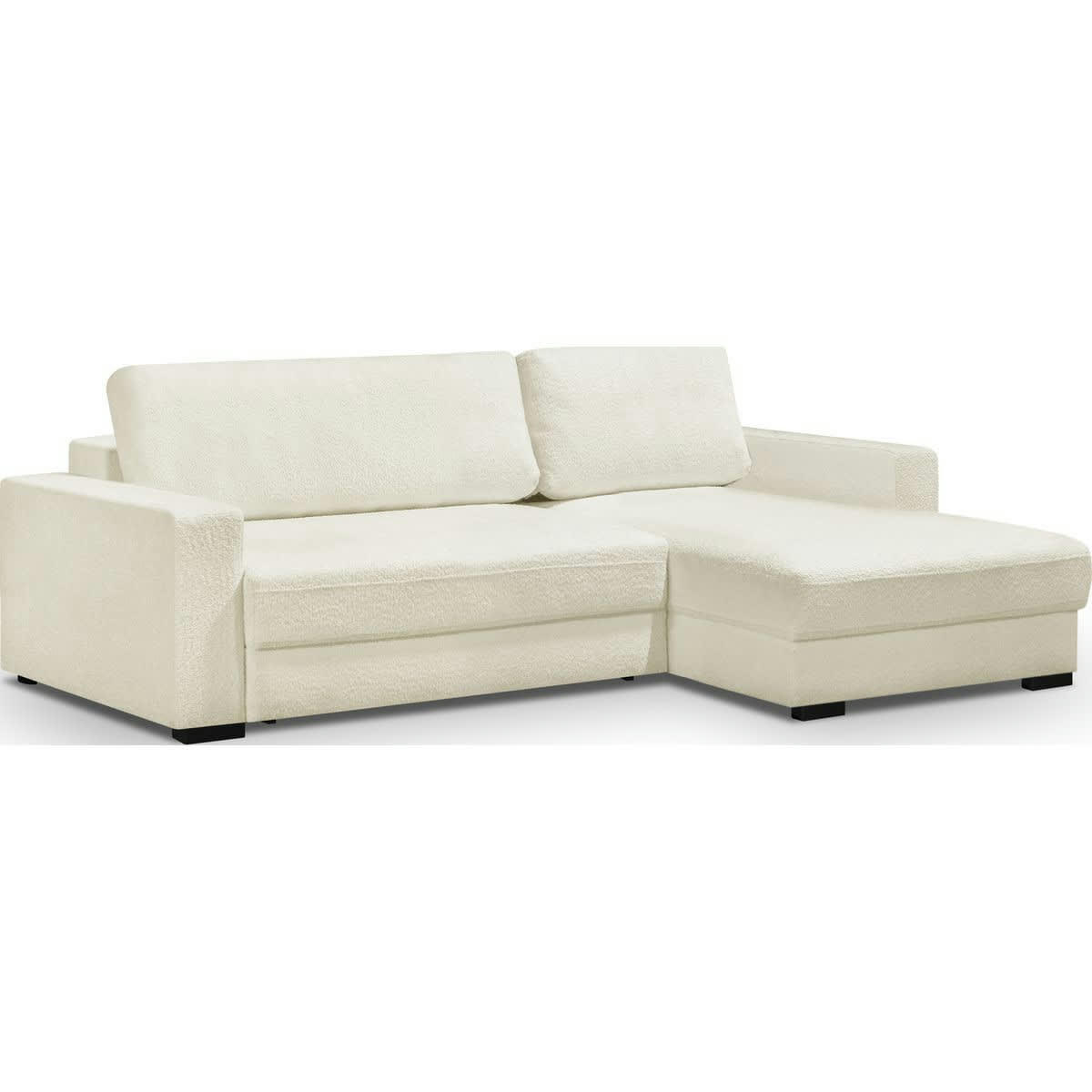 ARTY - Canapé d'angle à droite convertible 3 places en tissu bouclé écru